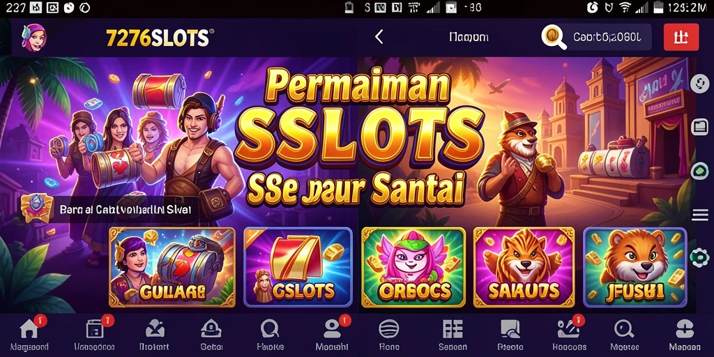 Tampilan gameplay <strong>7276SLOTS</strong> dengan berbagai tema menarik dan animasi yang memukau.