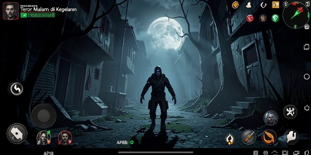 Screenshot gameplay menampilkan suasana mencekam dan makhluk menyeramkan di API88.