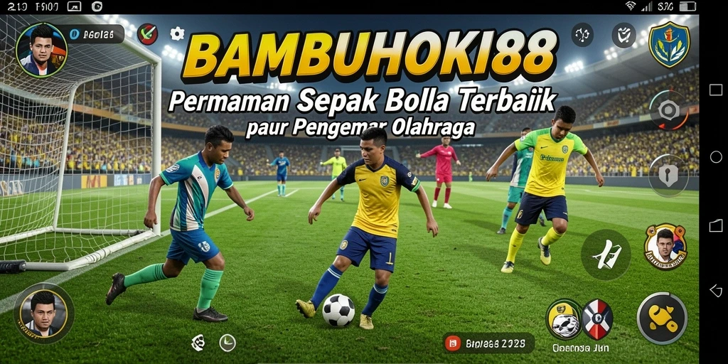 Tampilan gameplay seru dari BAMBUHOKI88 yang menggambarkan aksi pertandingan sepak bola.