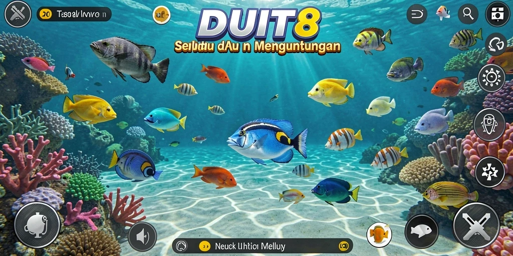 Tampilan gameplay seru dalam permainan Tembak Ikan DUIT8.