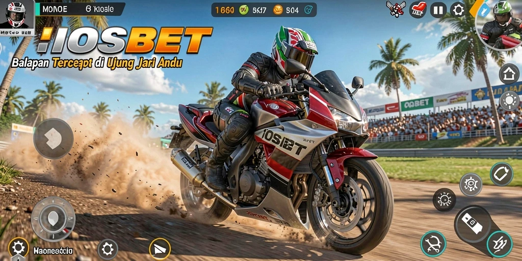 Screenshot utama IOSBET menampilkan aksi balapan motor yang intens dan mendebarkan.