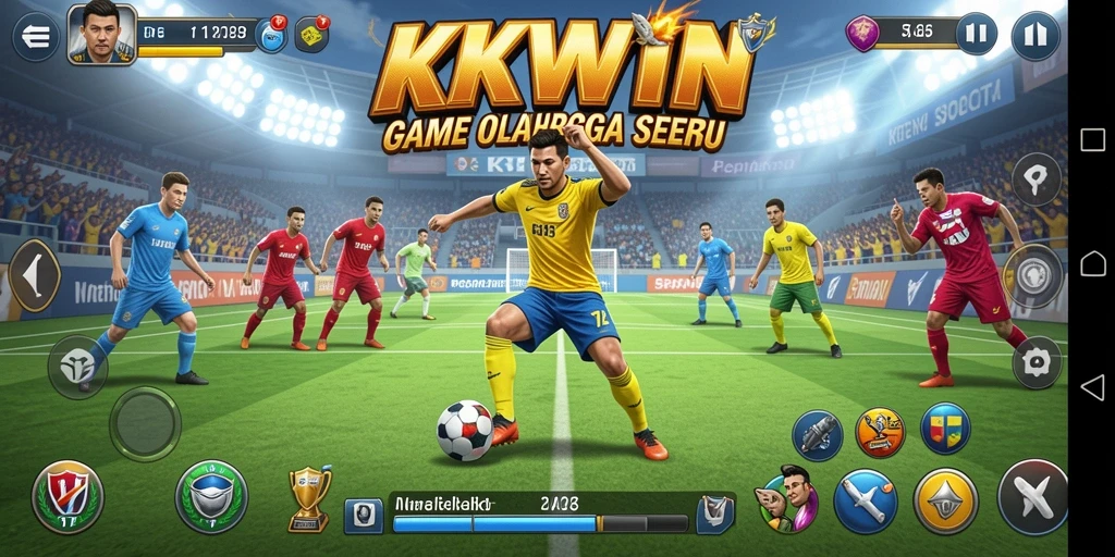 Screenshot gameplay KKWIN menampilkan aksi seru di lapangan olahraga.