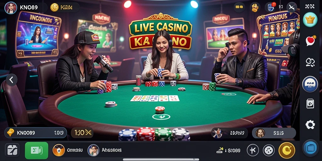 Gameplay KNO89 menampilkan dealer langsung yang memandu permainan kasino.