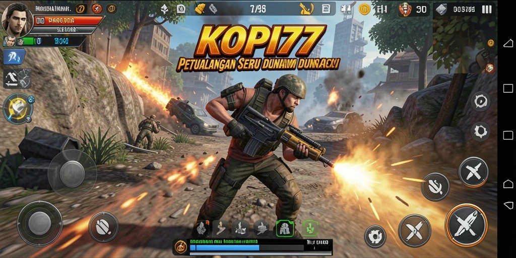 Screenshot gameplay KOPI77 menampilkan pertempuran seru dan karakter yang dinamis.