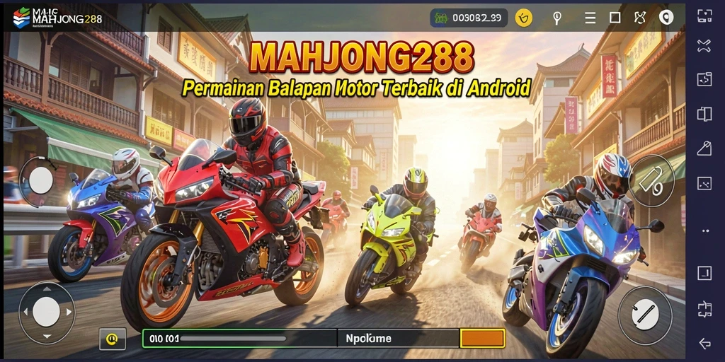 Gameplay seru MAHJONG288 dengan balapan motor menegangkan.