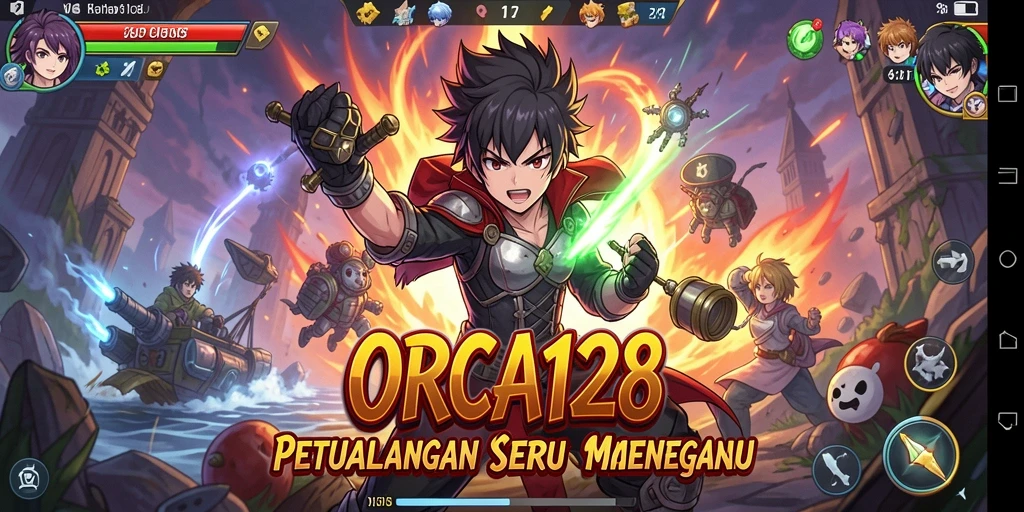 Tampilan gameplay ORCA128 yang menegangkan dengan karakter Anime.