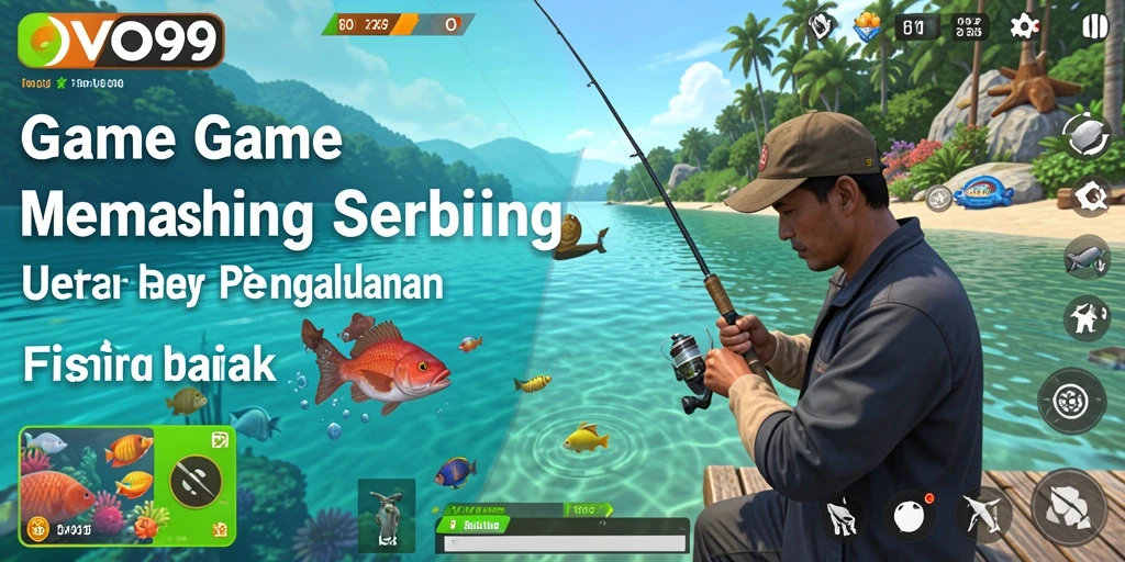 Screenshot gameplay OVO99 dengan aksi memancing yang seru.