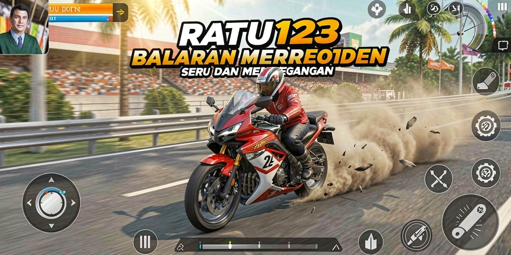 Screenshot gameplay menampilkan balapan motor yang seru di lintasan.