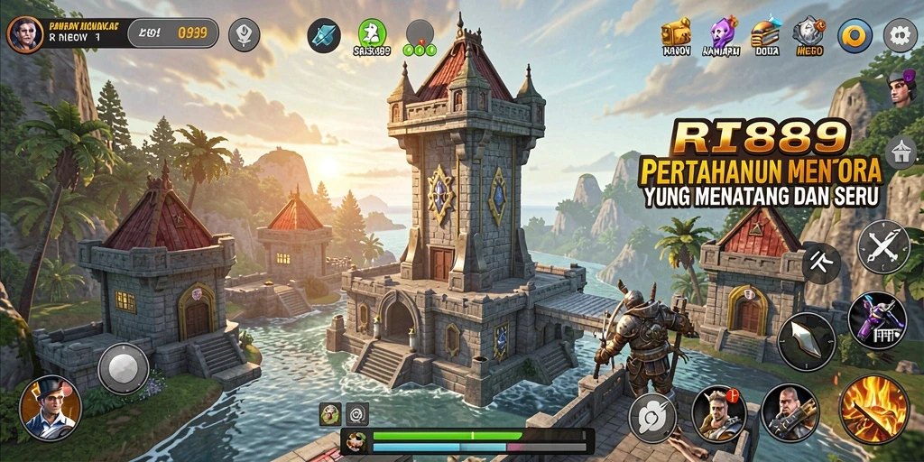 Screenshot utama RI889 menampilkan aksi seru dalam gameplay Tower Defense.