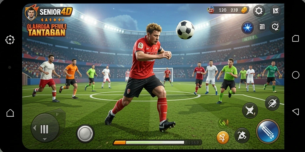 Screenshot gameplay SENIOR4D menampilkan aksi seru olahraga.