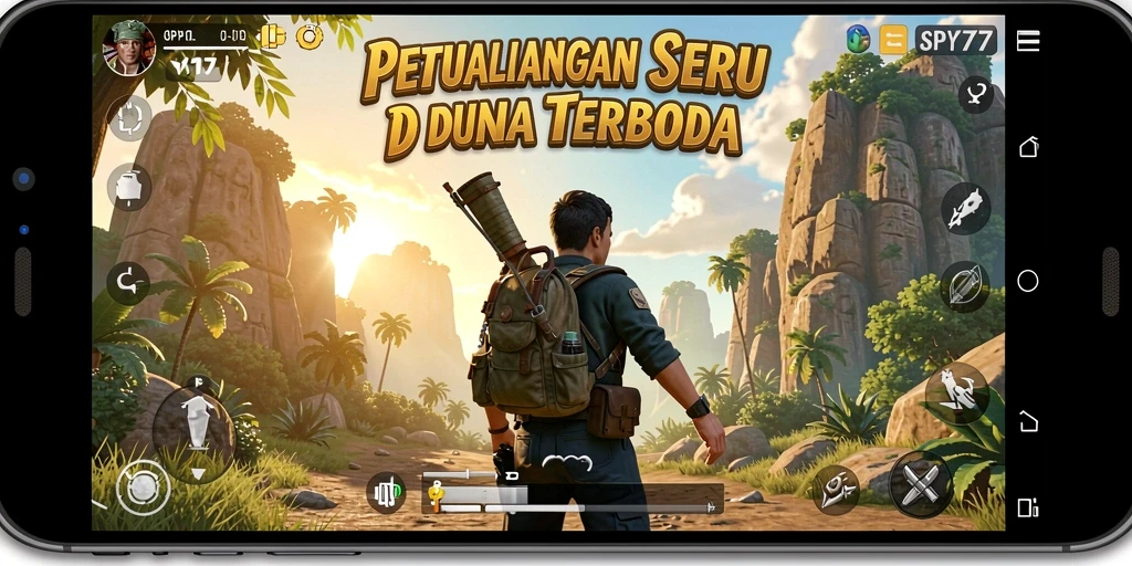 Tampilan screenshot SPY77 menampilkan dunia terbuka yang penuh warna.