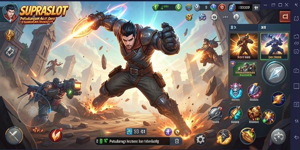 Tampilan seru gameplay SUPRASLOT saat bertarung melawan musuh.